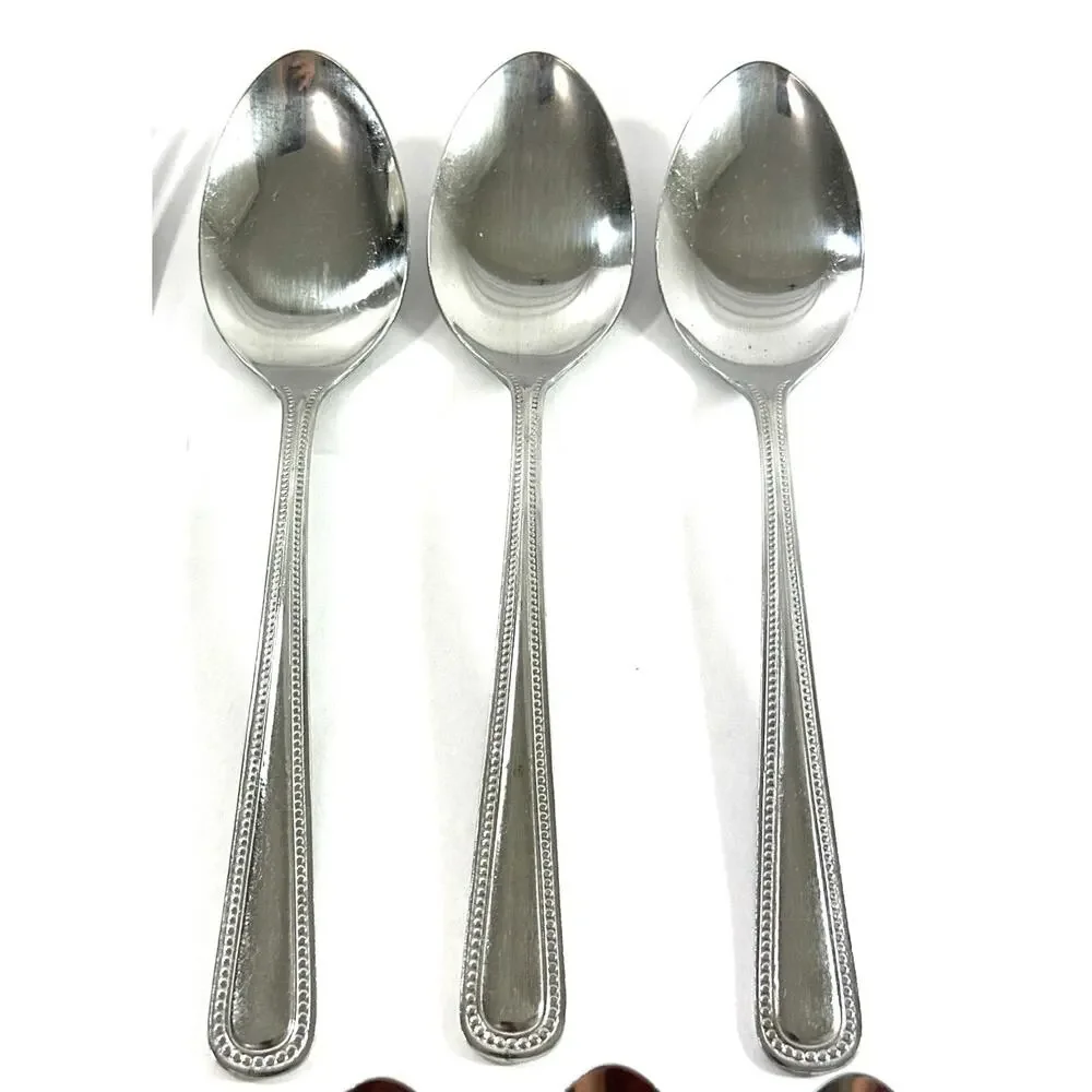 Vintage Japan Stainless Steel Flatware Lot 17 Pc Beaded Edge Forks Spoons Knives
